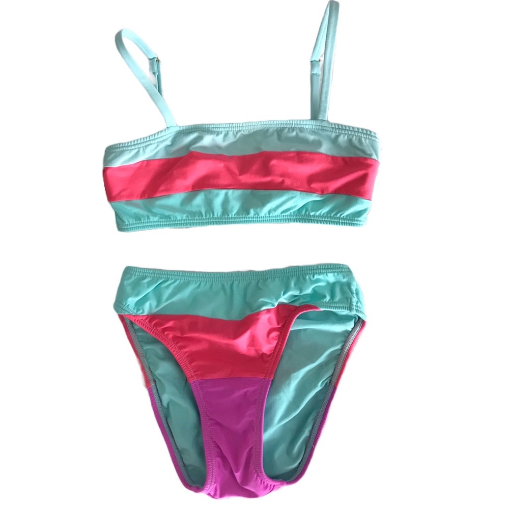 Kids Pilyq pink and teal Bikini swimsuit set